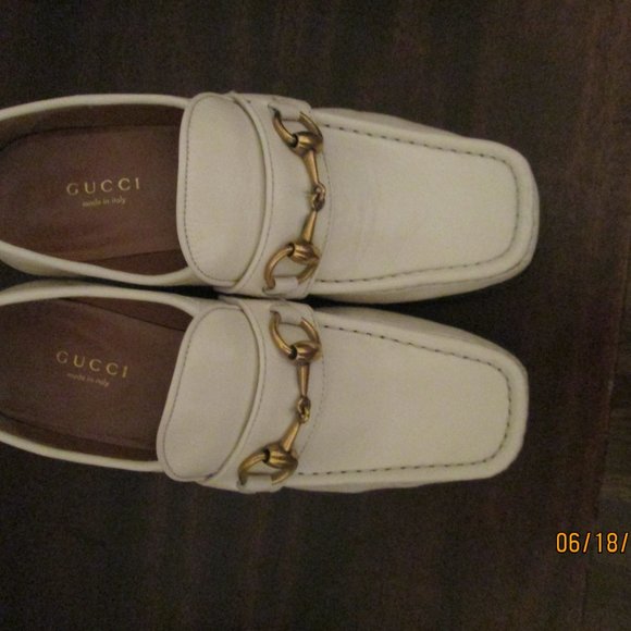 Vintage Gucci White Loafers Gold Chain Stacked Heel Size 36 EU In Original Box - Picture 12 of 12
